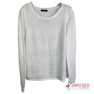 Banana Republic Women's Sweater White Knit Long Sleeve Cutout Linen‎ Cotton Crew